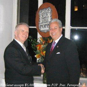 Bill Genet accepts $5,000 check from FOP  Pres. Ferreyra